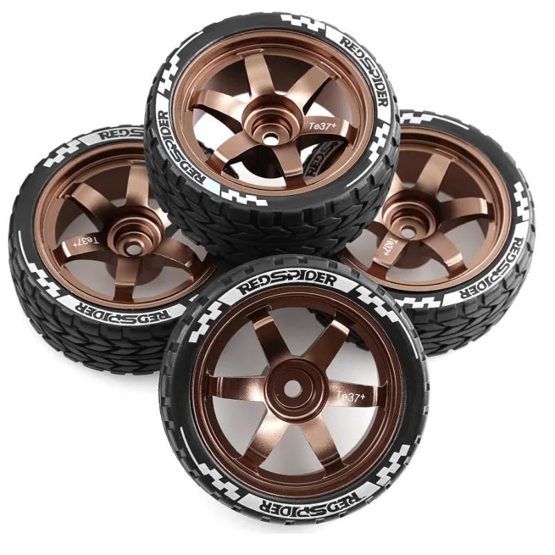 

1/10 RC On-road Drift Car Rubber Tires Alloy Wheels Hubs Set for XV02 HSP 94123 Wltoys A959 144001 Tamiya TT01