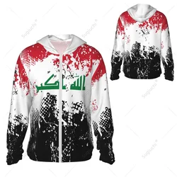 Iraq Flag Grain Sun Protection Hoodie Sunscreen Clothes Fishing Cycling Running Quick Dry Long Sleeve With Zipper Polyester