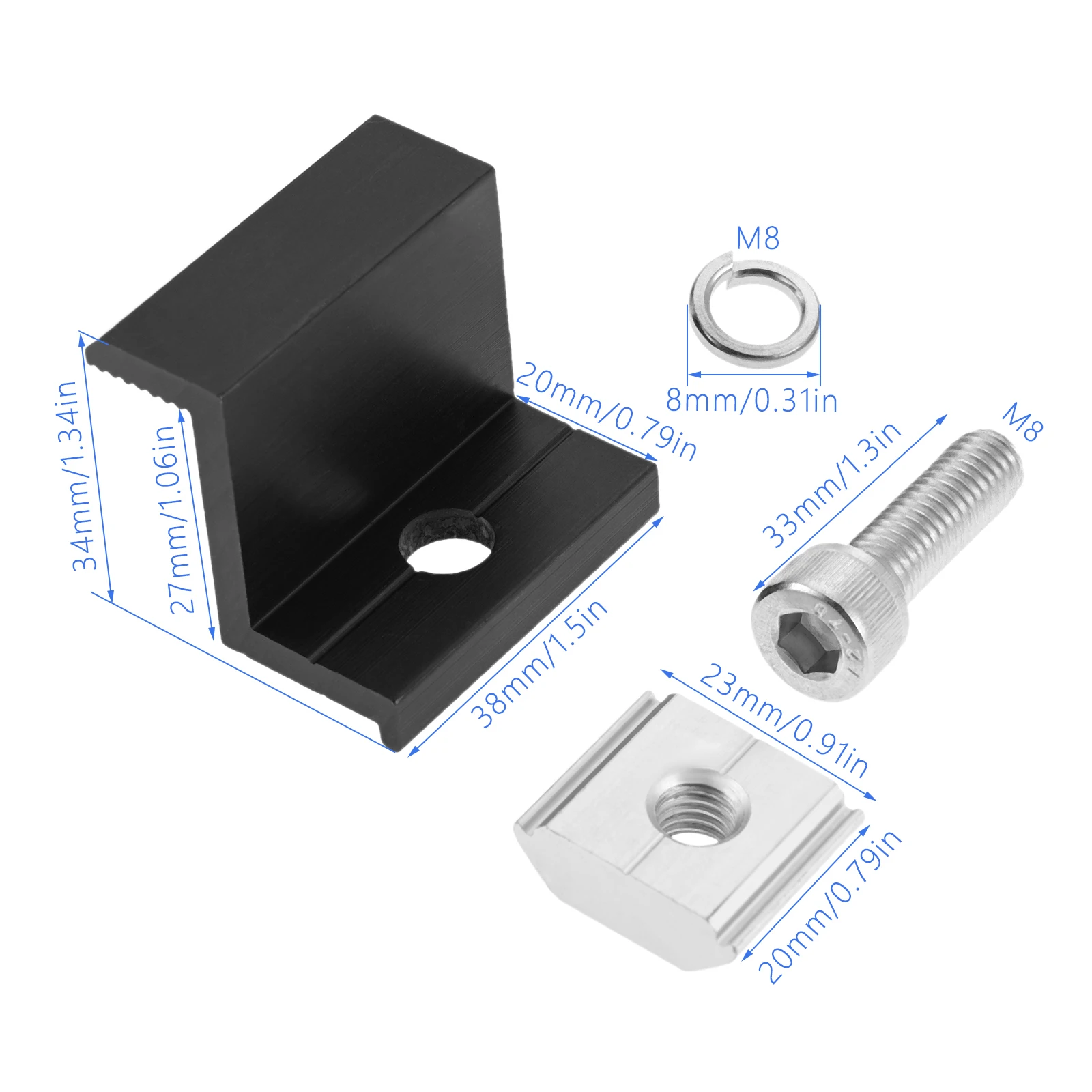 8pcs Aluminium Alloy Solar Panel End Clamp Holder Clips 30mm Solar Modules Fixing PV Bracket End Clamp Middle Clamp Silver/black