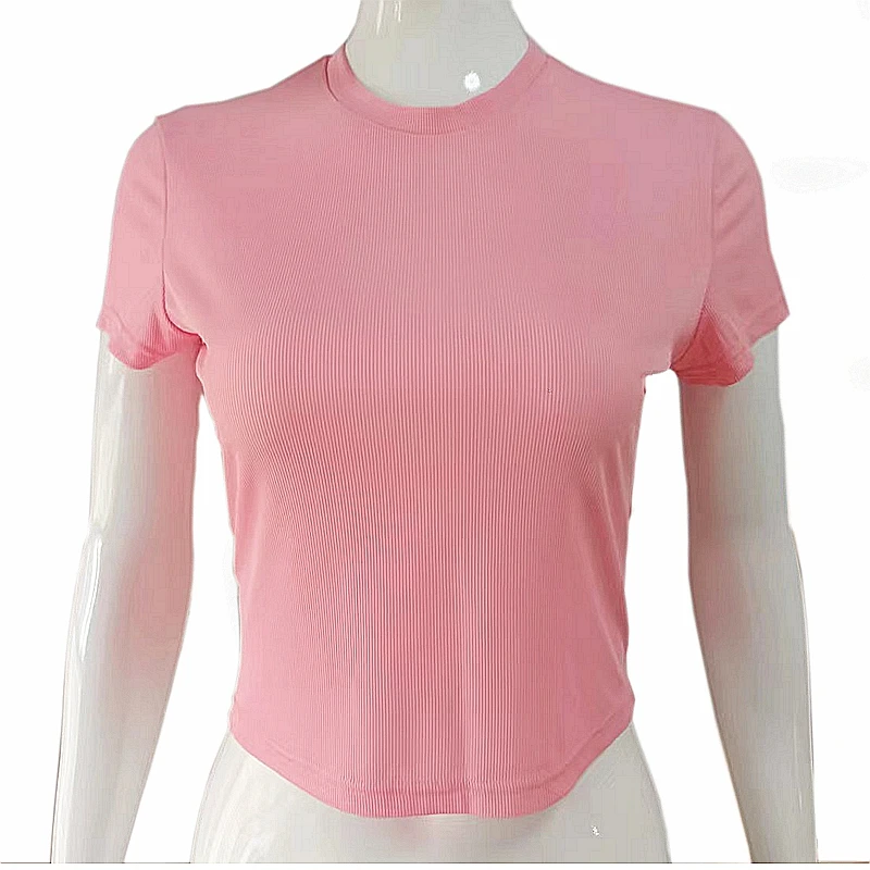 Womens Knit Pit Slim T-shirts Female Crochet Short Sleeve Screw Thread Crop Tops Hotsweet 2023 New Ladies Summer Clothes QX2401