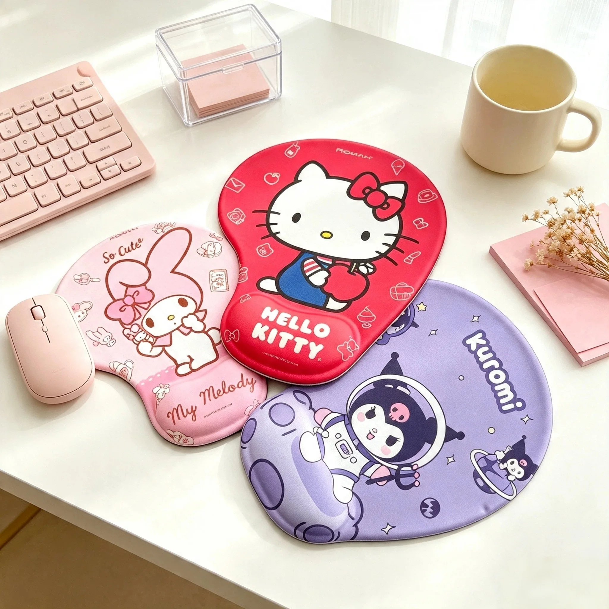 Desk Setup Red - Alas Mouse Gel Bentuk Kucing Kartun