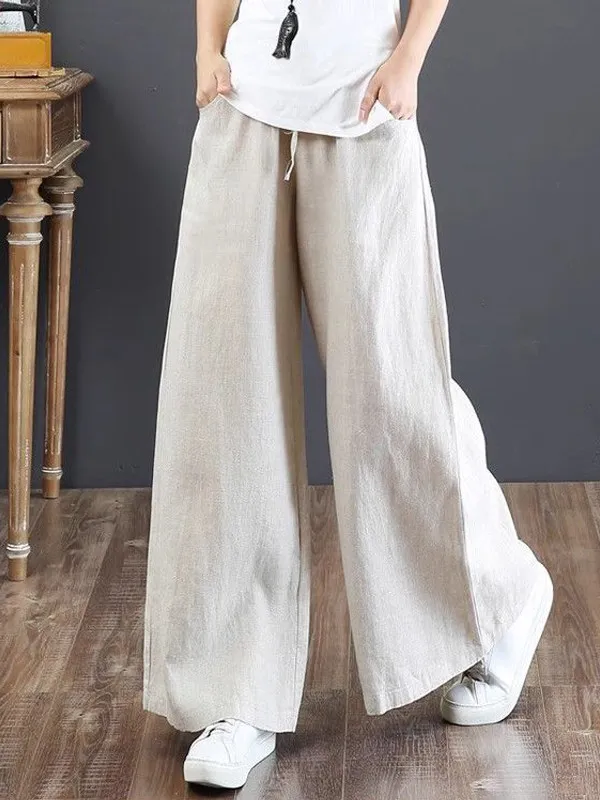 Casual High Waist Wide Leg Pants Women's Drawstring Loose Slimming Trousers Spring Summer New Style Artistic Leisure Pants