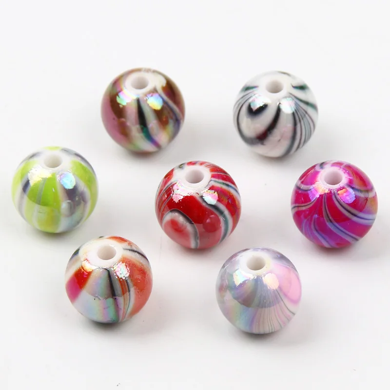 20-50 stücke 8/10/12/14mm Runde Streifen Acryl Perlen ABS Lose Spacer Perlen für Schmuck Machen Armband Halskette Diy Zubehör