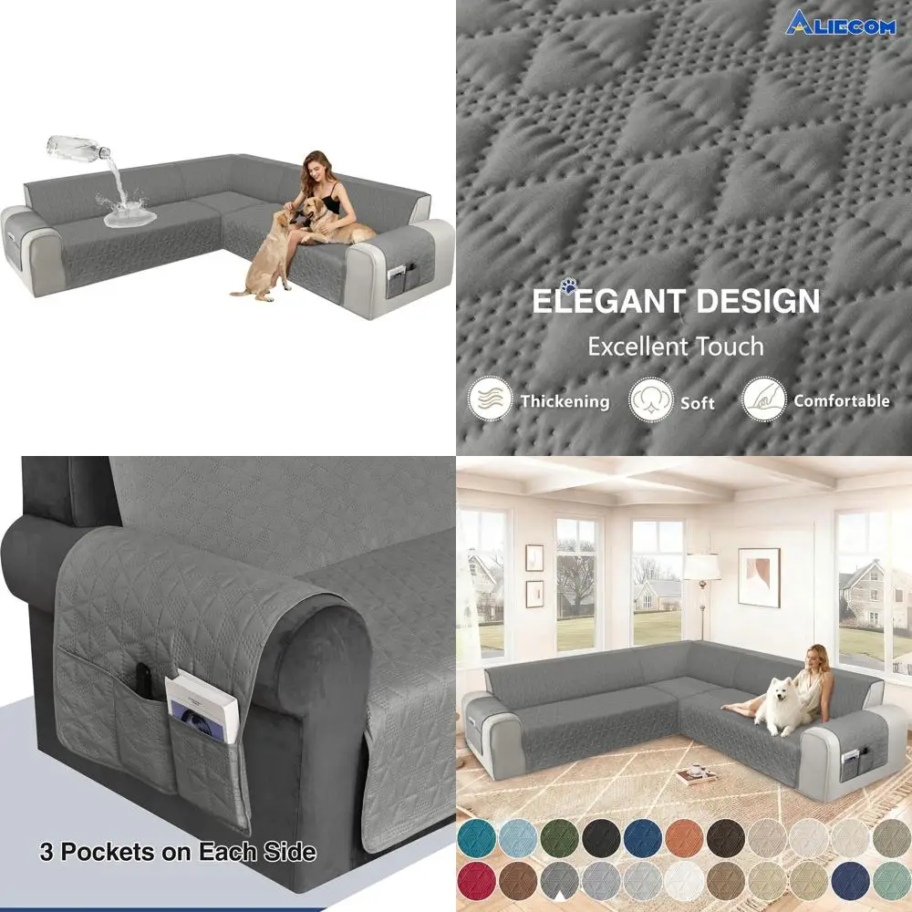 

Водонепроницаемый моющийся чехол для углового дивана с регулируемыми ремнями для секционных диванов, подходит для домашних животных (XX-Large, серый)