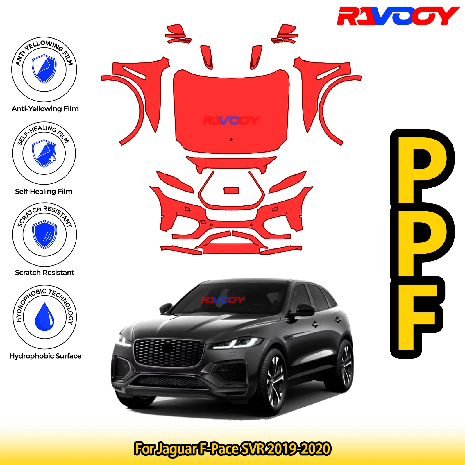 

For Jaguar F-Pace SVR 2019-2020 Glossy Matte Black Precut front PPF Kit Paint Protection Film