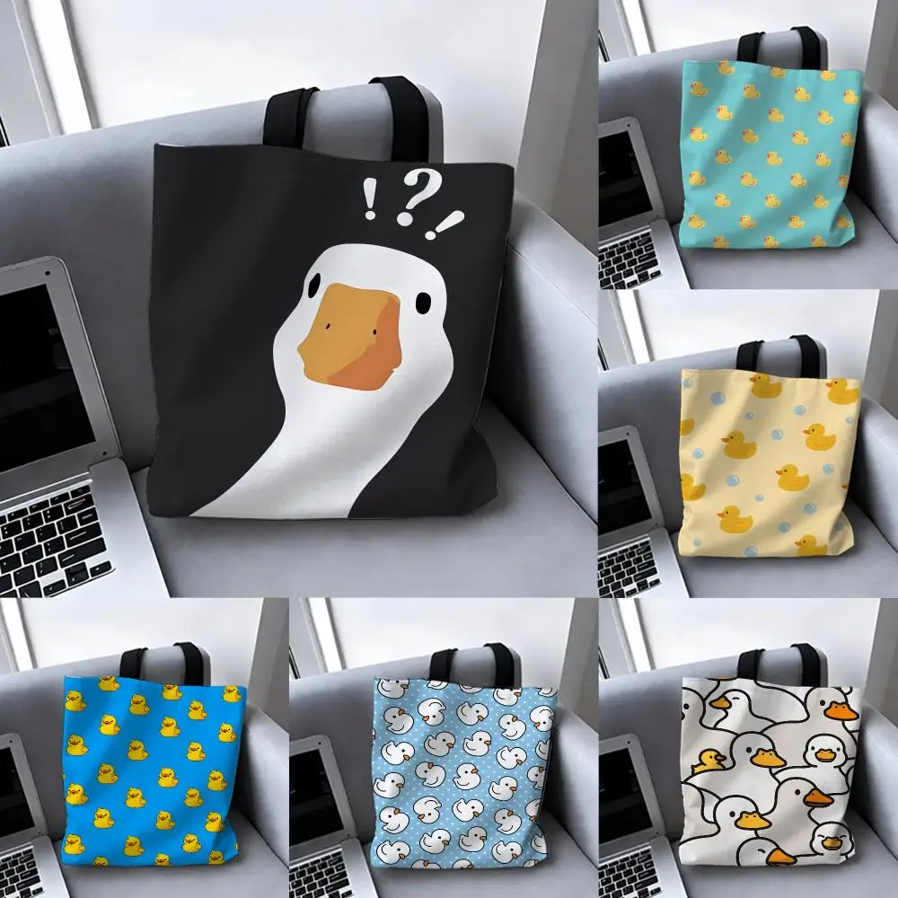 Funny and surprising duck pattern Storage Bags Storage Bag Canvas Tote Bag Foldable Reusable Shopping gifts commuting