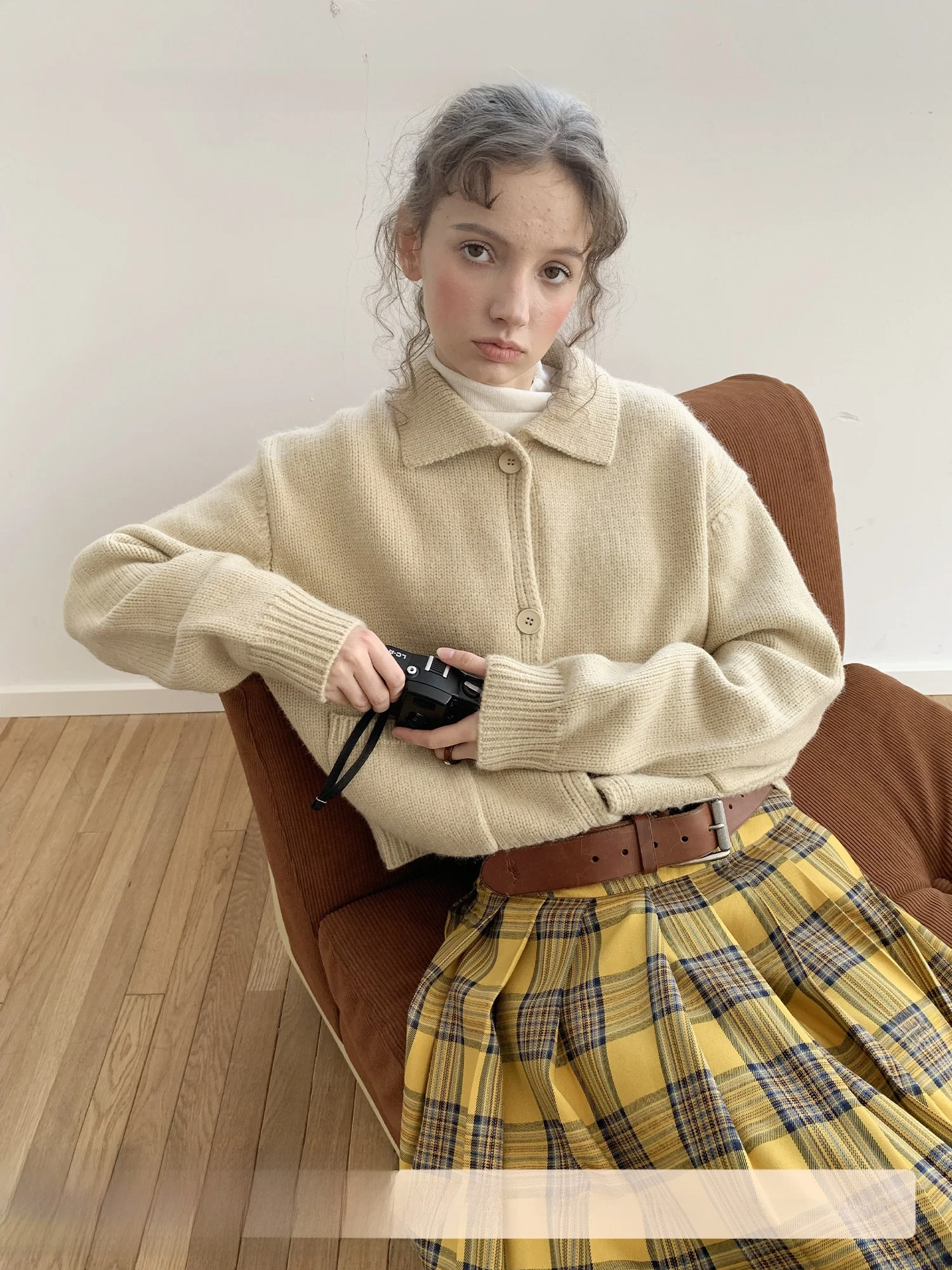 

UNRETRO Vintage Oaeal Collar Open Cardigan Sweater Women's ort Knitted Jaet Street Sle Loose Fit Long Sve Pure Color