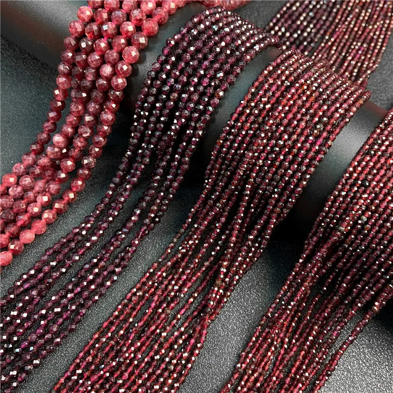 15 Inches Natural Faceted Garnet Stone Bead 2/3/6MM Fine Red Stones Loose Beads DIY Accessories For Jewelry Making Supply