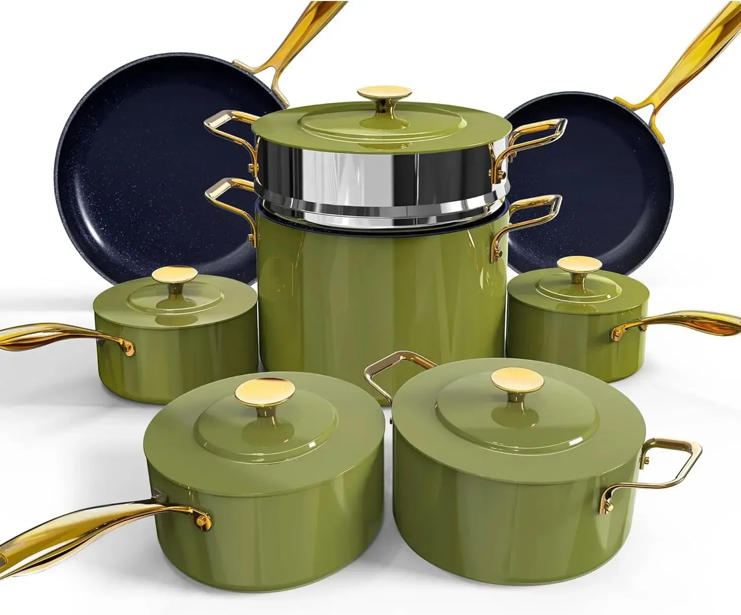 

Nuwave Lux LE 13-Pc Cookware Set with Elegant Gold Handle, Diamond Infused Ceramic Non-Stick, PFAS Free, Premium Metal Lids,