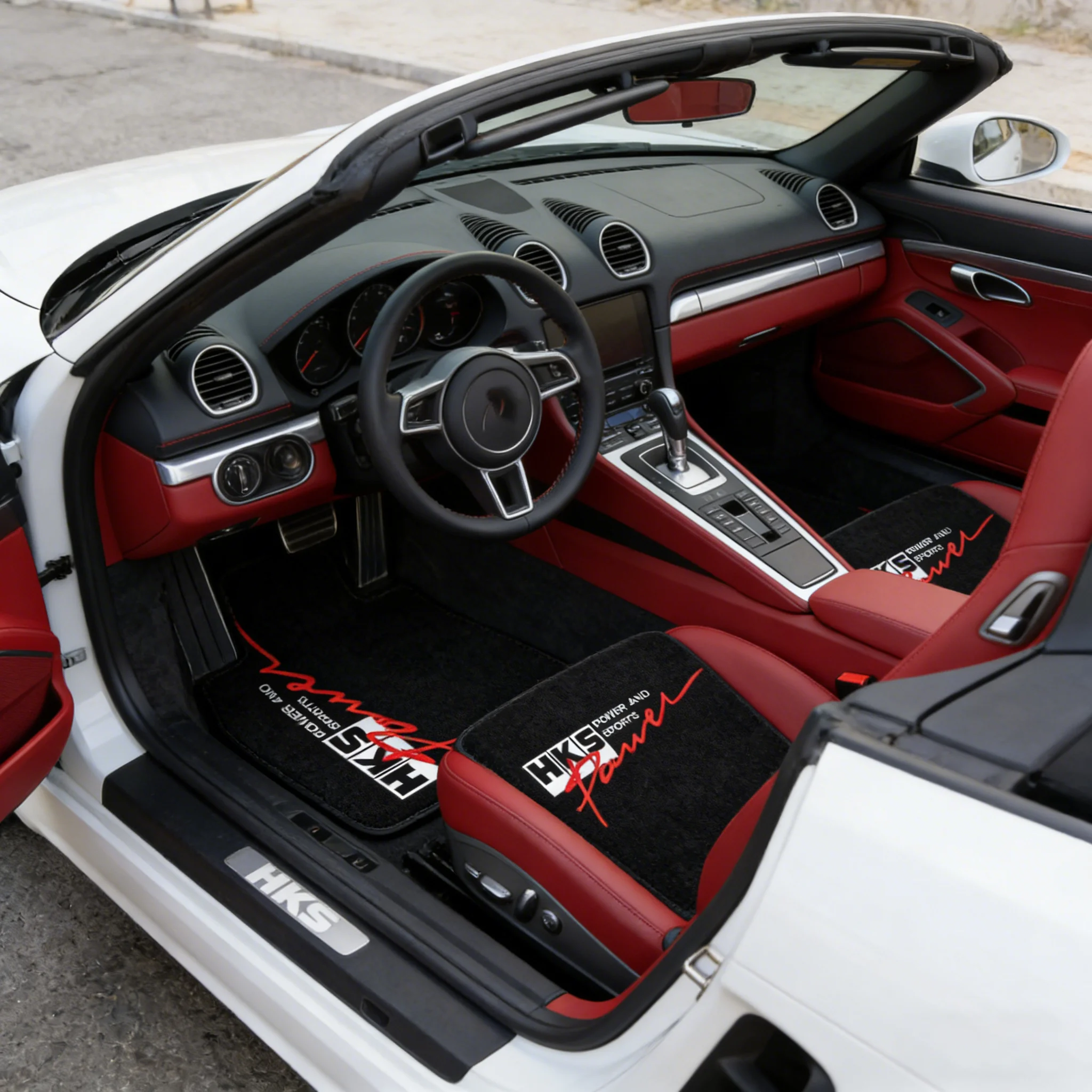 Universal Car Floor Mats 4Pcs HKS Sports Style, Full Coverage Design, Soft and Durable All-Season Protection