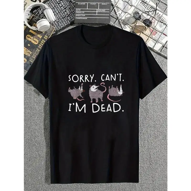 

Women's SORRY CAN'T I'M DEAD Opossum T-Shirt Funny Animal Print Tee Casual Summer Loose Short Sleeve Graphic Top