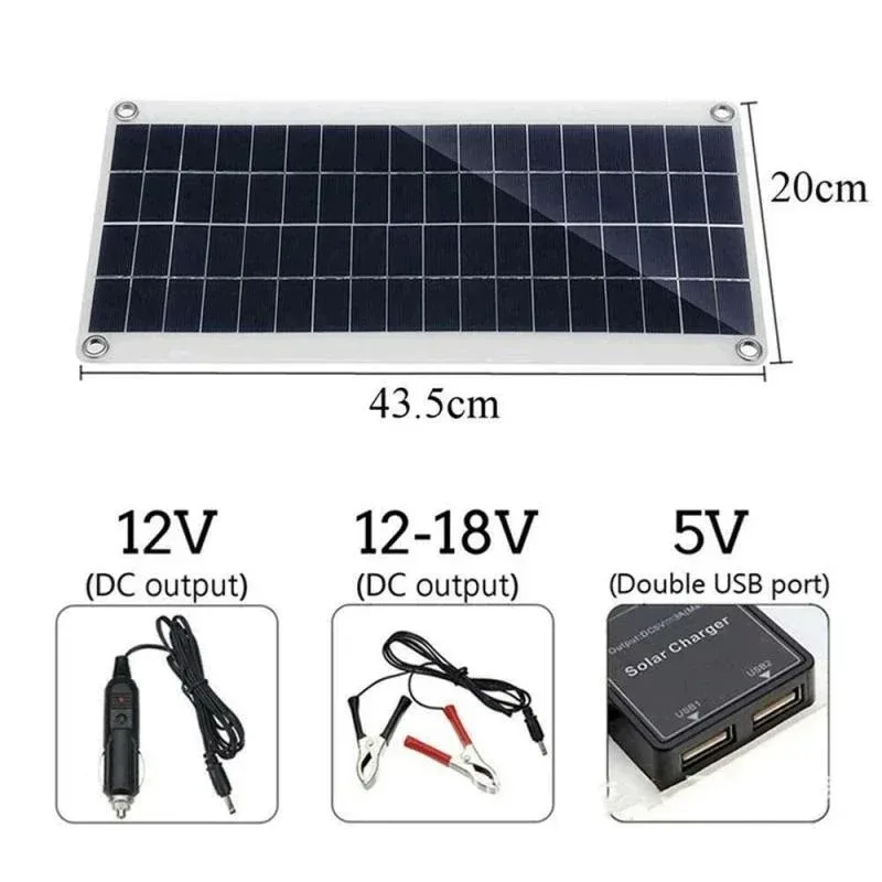 Compact 30W 12V Solar Power Kit Dual Usb Port 20A‑50A Controller For Yacht Car Boat Battery Charger