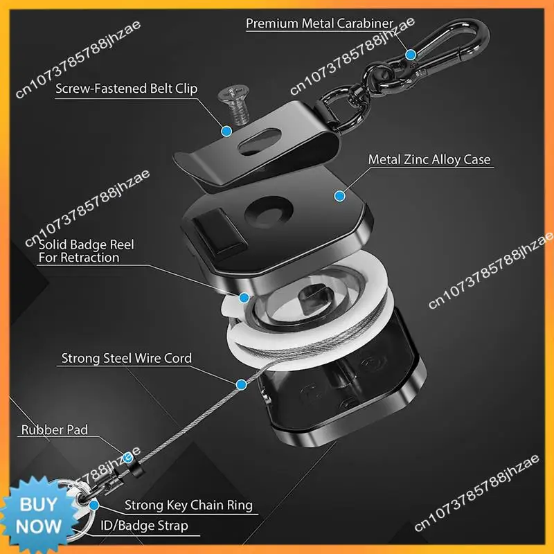 A10R Keychain Heavy Duty Metal ID Badge Holder Key Reel Carabiner Keychain With Belt Clip