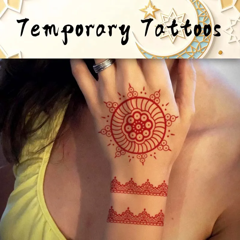 

6Pcs Henna Temporary Tattoo Sticker, Long-lasting and Waterproof, Ramadan and Weddings Fake Tattoos for Women, For Arm, Leg.