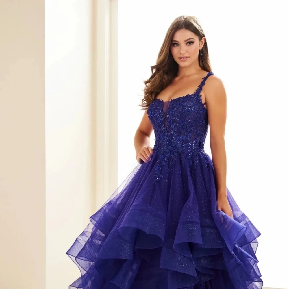 Sansa Dubai Spaghetti Strap A strati Ruffle Ball Gown Abiti da ballo Paillettes Personalizzato فساتmaveraPiano-lunghezza robes de soirée