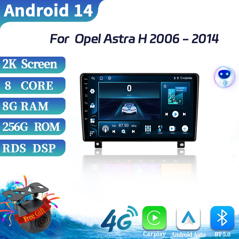 

For Opel Astra H 2006-2014 Car Radio Android 14 Wireless Bluetooth Carplay Multimedia 4G GPS 5G WIFI Touch Screen Stereo System