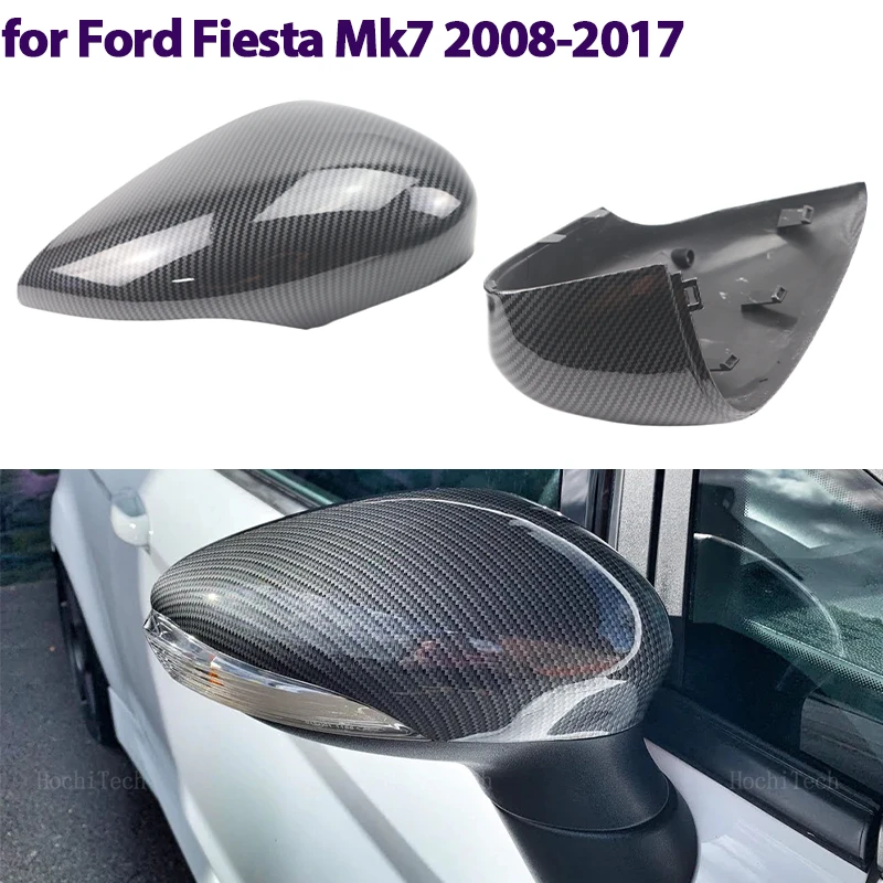 2x Drukowane błyszczące czarne lusterko wsteczne z włókna węglowego Wymienne osłony lusterek bocznych do Ford Fiesta MK7 2008-2019