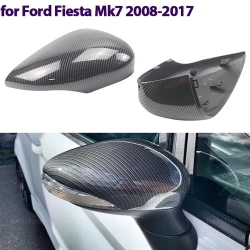 2x tapa de cubiertas de espejo retrovisor lateral de repuesto negro brillante de fibra de carbono impresa para Ford Fiesta MK7 2008-2019