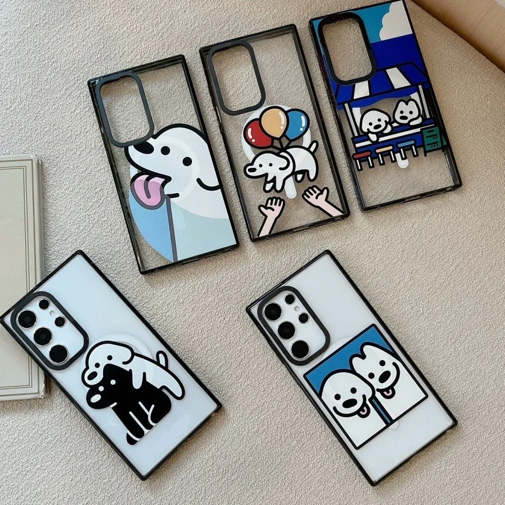 Dog Friend MagSafe Acrylic Border Magnetic Phone Case for Samsung Galaxy S22U S23 U S24 Ultra Cover Protective Shell