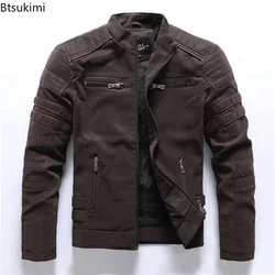 New Pilot Jackets Men's PU Jacket Fashion Casual Stand Collar Motorcycle Coats Trend Men Embroider Windbreak Warm Leather Jacket