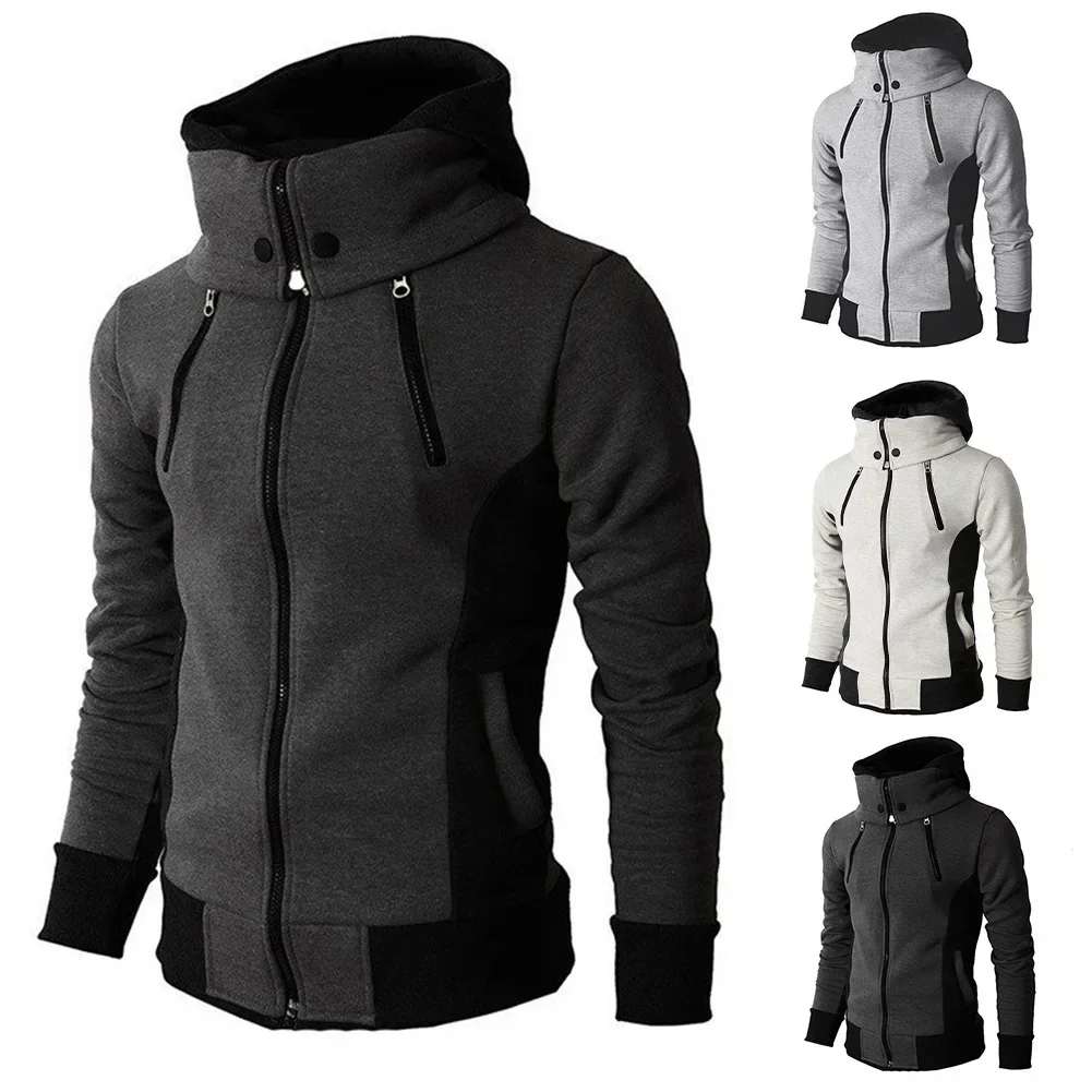 

Mens Hoodie Jacket Zipper Long Sleeve Sports Cardigan Sweatshirt Color Block Coat for Light Outdoor Activities