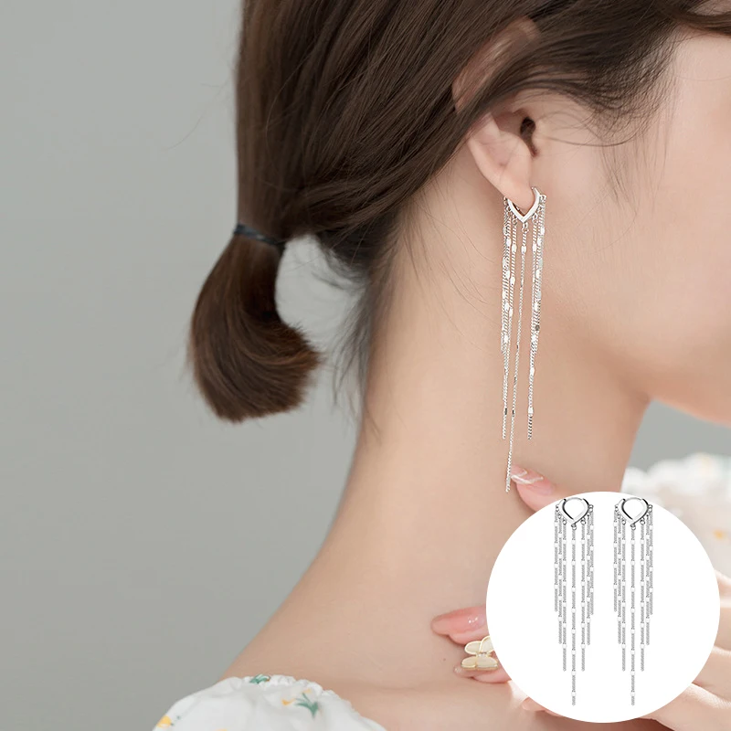 

100% 925 Sterling Silver Geometric Earrings for Women Girl Fashion Simple Long Tassel Design Jewelry Birthday Gift Dropshipping