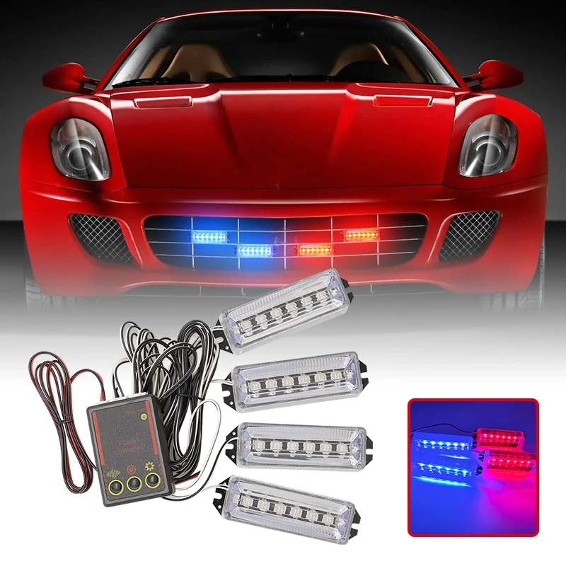 Car Front Grille Strobe Light Head 6LED Mini Flashing Emergency Lamp Police Warning Flash Signal Light Daytime Running Lights