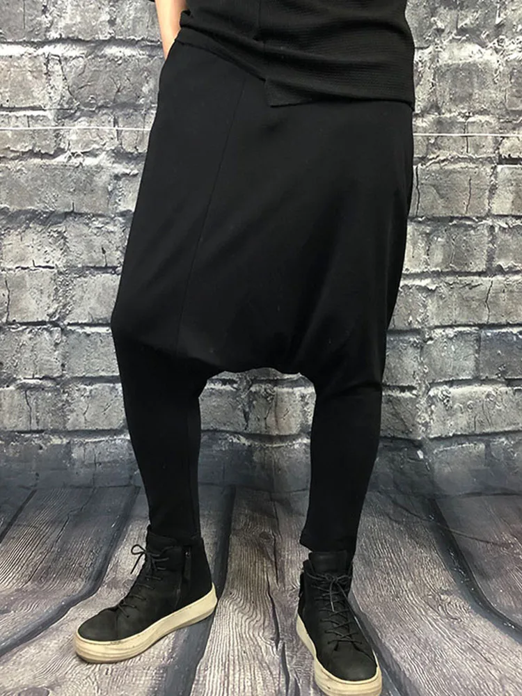 Men\'s Low Crotch Loose Back Palace Pants Spring And Autumn Trendy Harajuku Style Dark Thin Elastic Loose Nine Point Pants