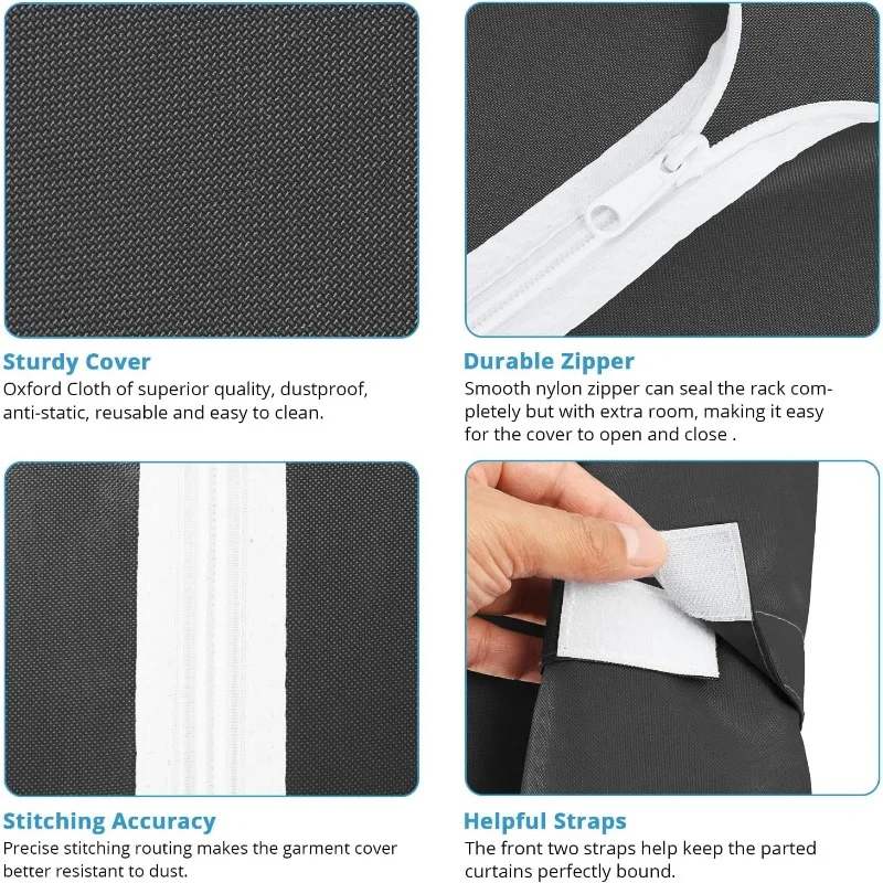 Heavy Duty Covered Clothes Rack Portable Bedroom Armoires Rack, Black Metal Clothing Rack with Black Cover, Adjustable