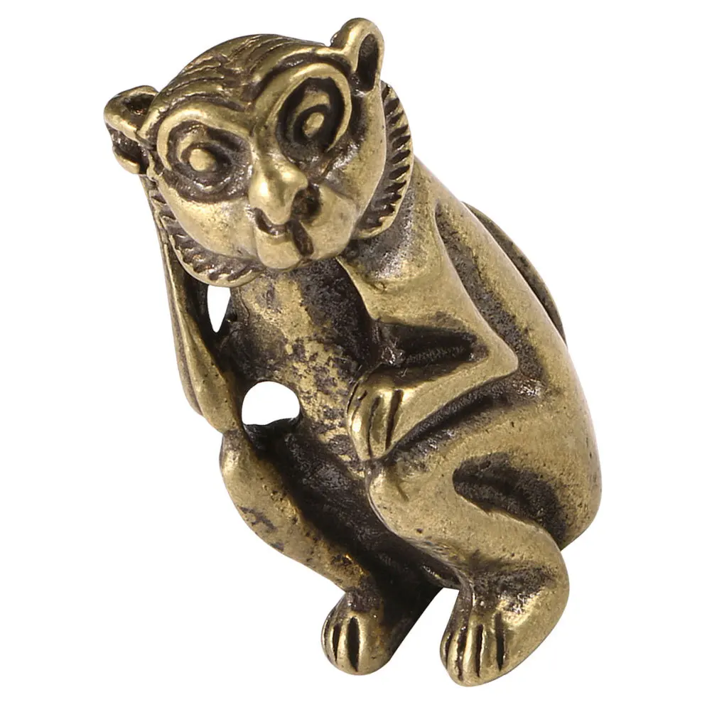 Small Brass Animal Monkey Statue Vintage Inspired Desktop Decor with Fine Carving Detail for Cabinet Table Display Home
