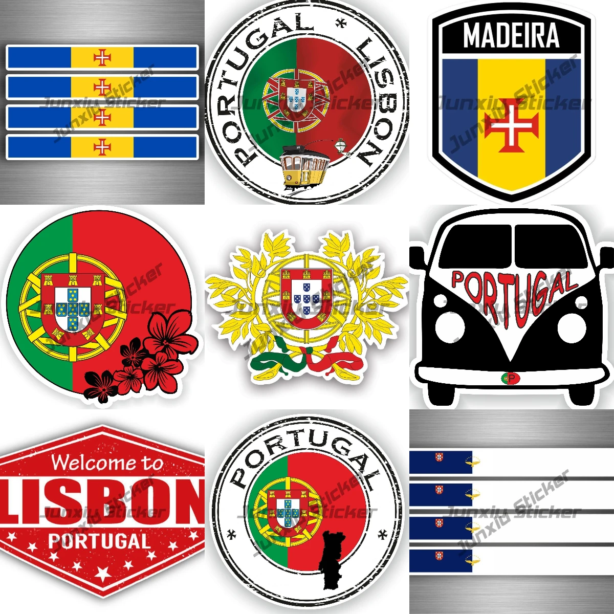 

Portuguese Coat of Arms Sticker Portugal Madeira Azores Stripe Emblem Flag Bike Moto UV Protected Waterproof Decal Accessories