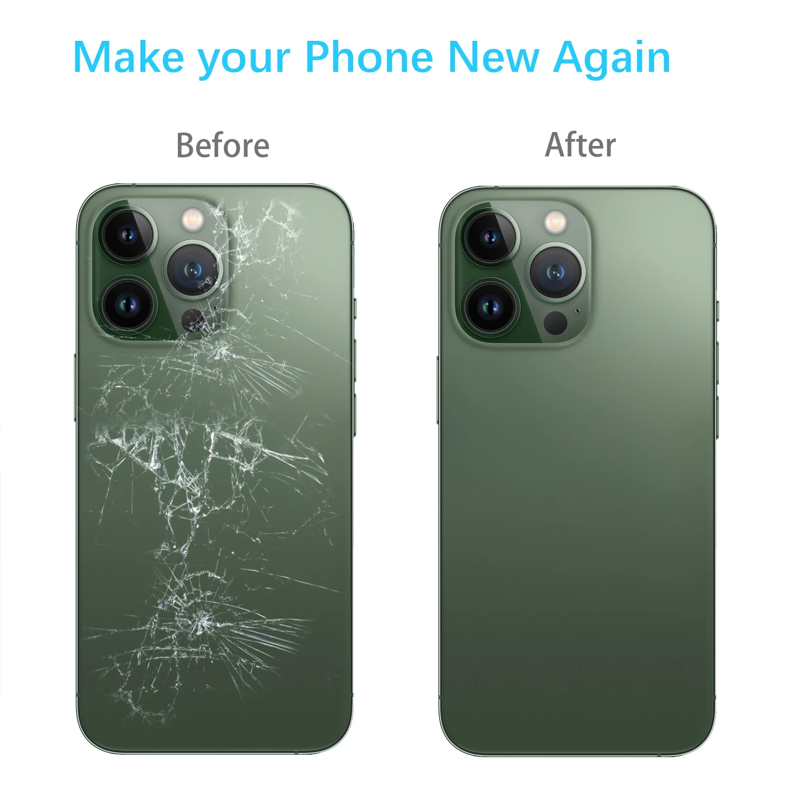 استبدال الزجاج الخلفي OEM لهاتف IPhone 13 Pro Max (6.7") - يتضمن مجموعة أدوات لاصقة وإصلاح على الوجهين المثبتة مسبقًا