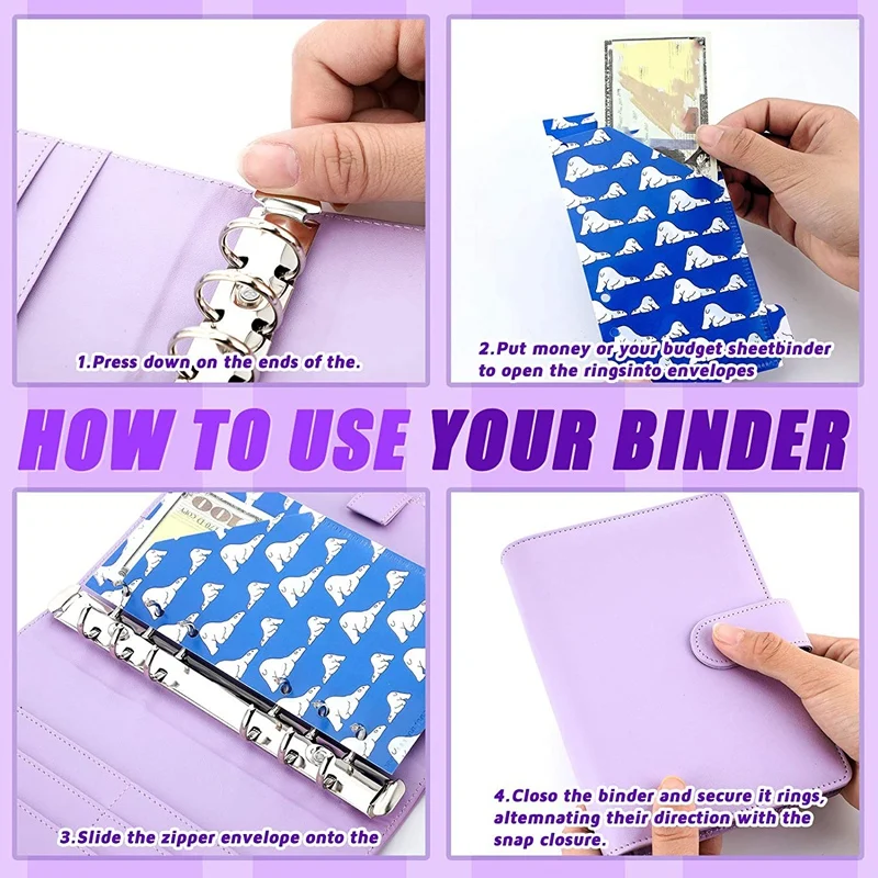 A6 PU Leather Binder Cover Cash Budget Envelopes System Budget Planner Binder Paper Sheets And For Planner Organizer