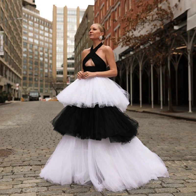 

High End Black&White Tiered Tulle Maxi Skirts Puffy Tulle Women Skirts To Birthday Party Long Bridal Tulle Skirt Bottoms