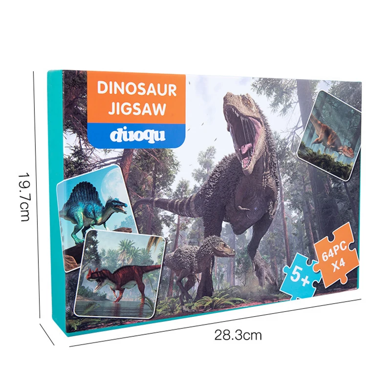 Ensemble de puzzles de dinosaures en papier 4 en 1, jeux de puzzle familiaux, Montessori, enfants précoces, cadeaux jouets, 25 pièces, 36/64 pièces