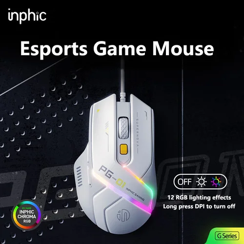 Imagen 2 del producto Ratón para juegos por cable Inphic PG1, efecto de iluminación RGB, ratón ergonómico para el hogar y la Oficina para ordenador de escritorio y portátil