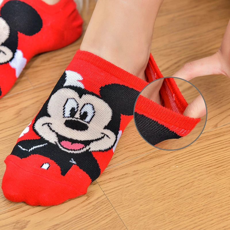 5Pairs Cotton Women Sock Mickey Minnie Winnie Daisy Cartoon Girl Slipper Sock Funny Cute Non-slip Silicone Invisible Ankle Sock