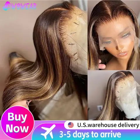 38 pouces perruques de cheveux humains droites mettre en évidence perruque cheveux humains 13x6 Hd dentelle frontale perruque droite perruque 13x4 4/27 miel blond Ombre perruque