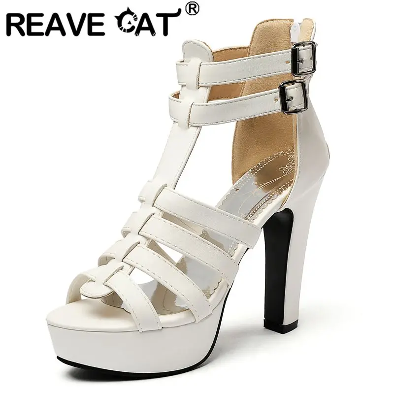 

REAVE CAT Design Женские сандалии с открытым носком на массивном каблуке 11,5 см на платформе 3,5 см с застежкой-молнией и Т-образным ремешком Большой размер 48 49 50 Туфли для свиданий