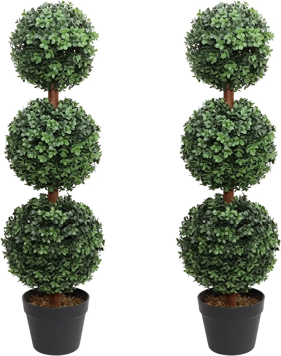 

35inch Fake Topiaries Triple Ball Trees, Hold Nature 2Pack Faux Boxwood Plants Potted for Indoor Outdoor Decor (Set of 2)