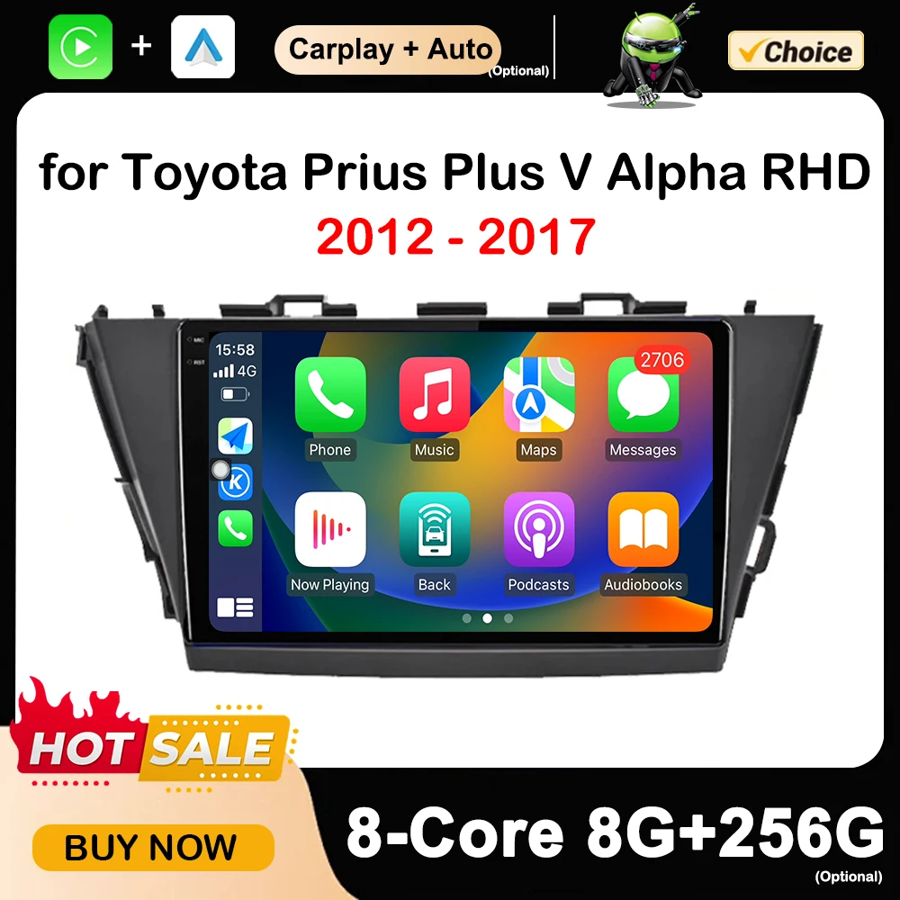 9 inch GPS Navigation Audio DSP Android OS for Toyota Prius Plus V Alpha RHD 2012 - 2017 Car Radio Multimedia Player WiFi 4G