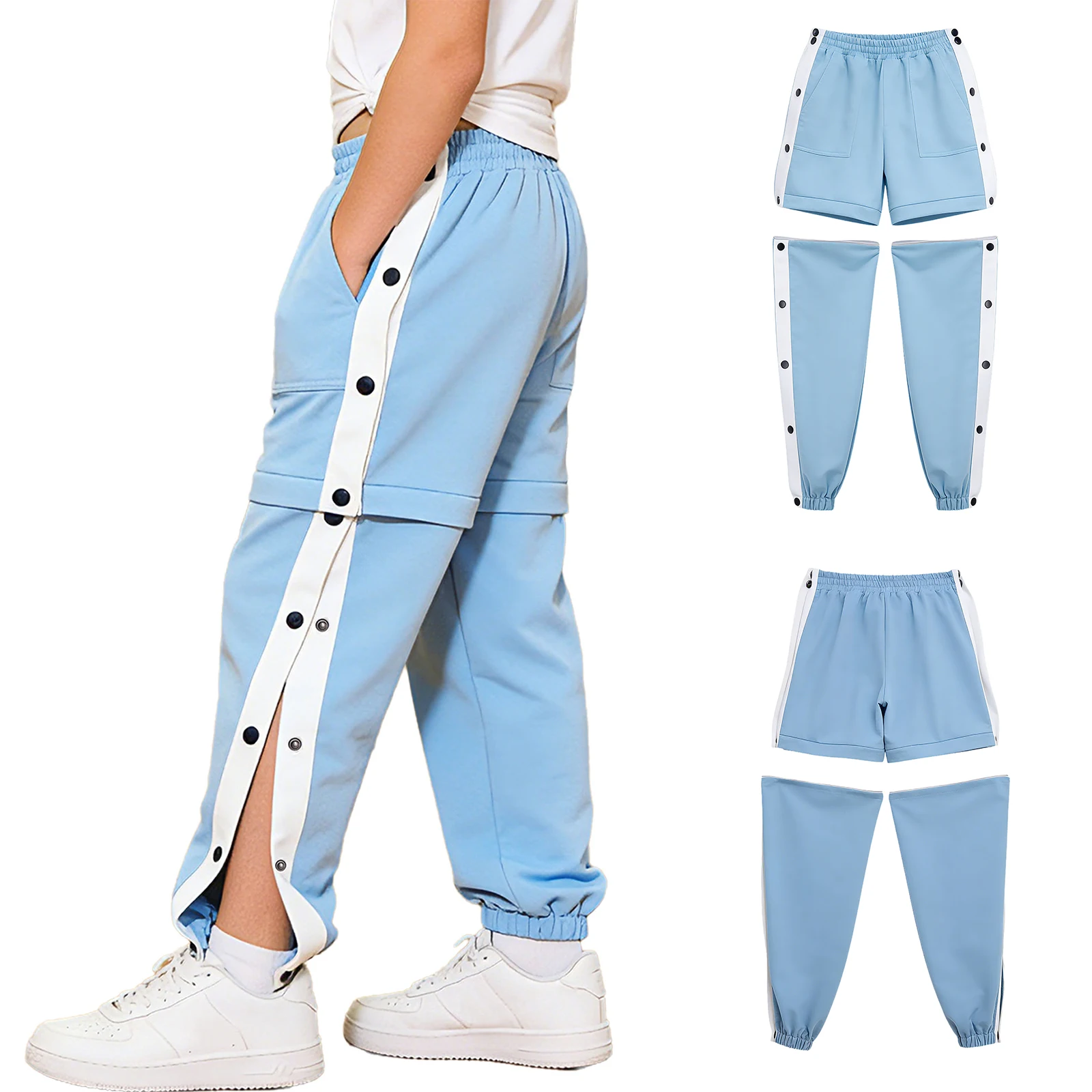 

Kids Boys Basketball Training Sports Pants Elastic Waistband Side Split Press Buttons Trousers with Pockets Workout Sweatpants