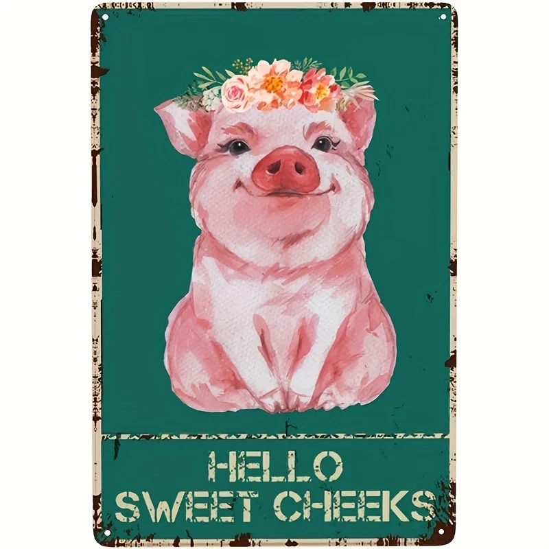 1pc Pig & Flower Vintage Sign, Bar Vintage Logo, Home Decor, Tin Painting, Suitable For Cafes, Restaurants