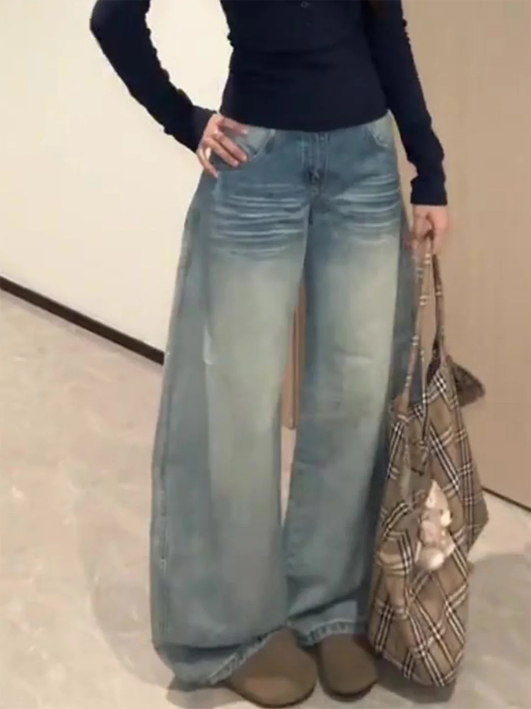 

High Waist Wide Leg Denim Jeans Women's Slimming Light Blue Washed Vintage Style Casual Trousers for Spring Summer