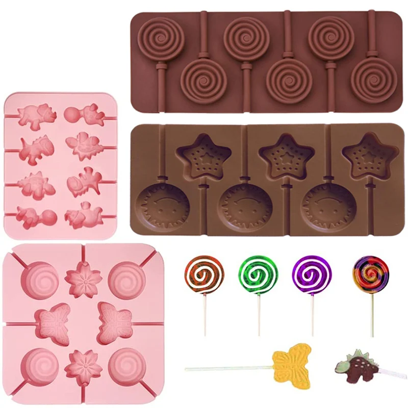 Lollipop Mould for Chocolate Fudge Dinosaur Butterfly Flower Swirl Round  Hard Candy Mold for Kids Cartoon Silicone Mould