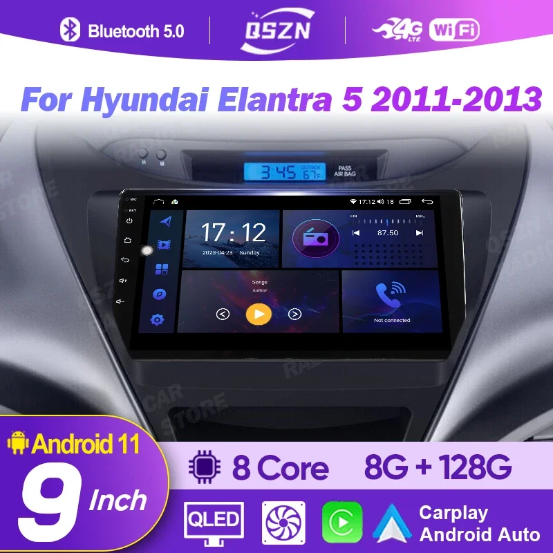 QSZN Android 12 Car Radio For Hyundai Elantra 5 2011- 2013 LHD Multimedia Video Player Navigation GPS Carplay Autoradio 4G WIFI