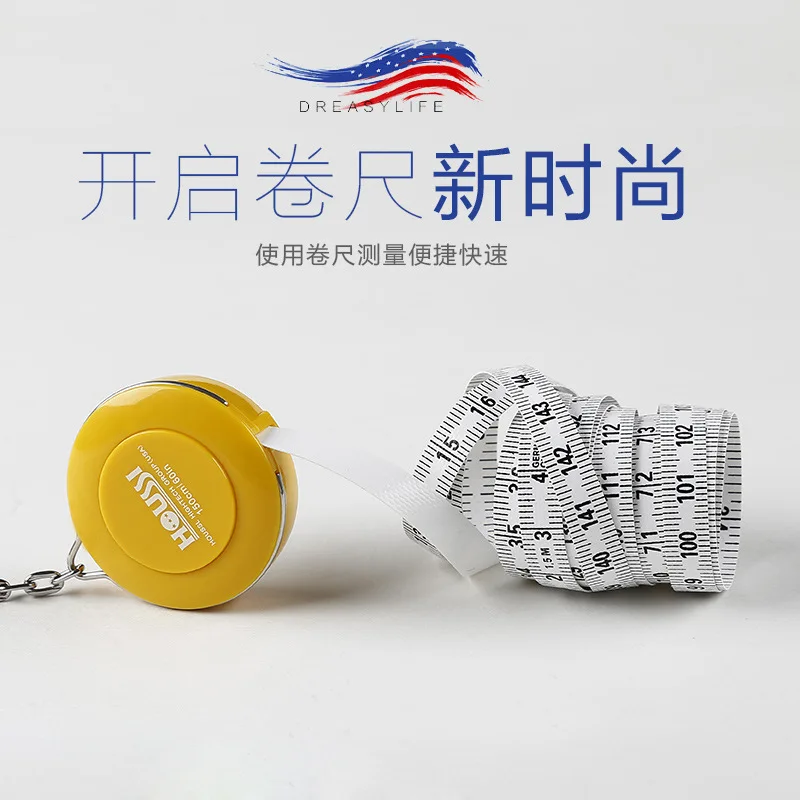 Carry multi-purpose mini keychain tape measure, portable 1.5m plastic waist ruler, can print logo clothing gifts