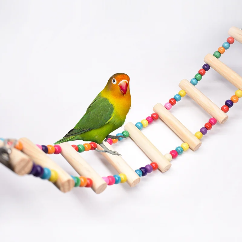 12 Stairs Bird Swing Toy Wooden Parrot Perch Stand Playstand with Chewing Beads Cage Playground for Budgie Birds