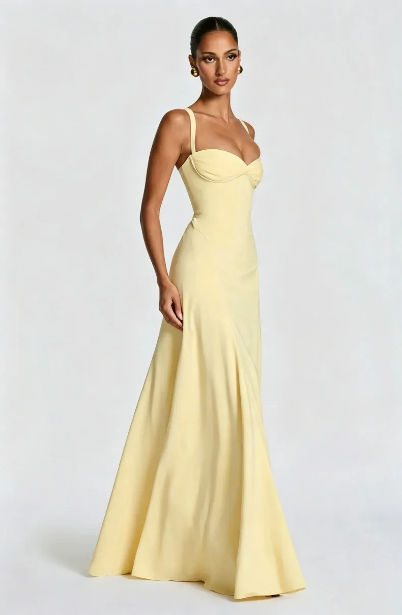Einfarbiges trägerloses Camisole-Kleid mit Rückenausschnitt und Taillenbund, A-Linien-Kleid, elegantes Abendkleid für Geburtstagsfeiern und Brautjungfern. – Detail 3
