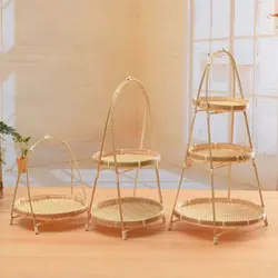 Multi-function Bamboo Woven Basket 1/2/3 Layer Fruit Food Vegetable Storage Basket Durable Handwoven Standing Tray for Kitchen
